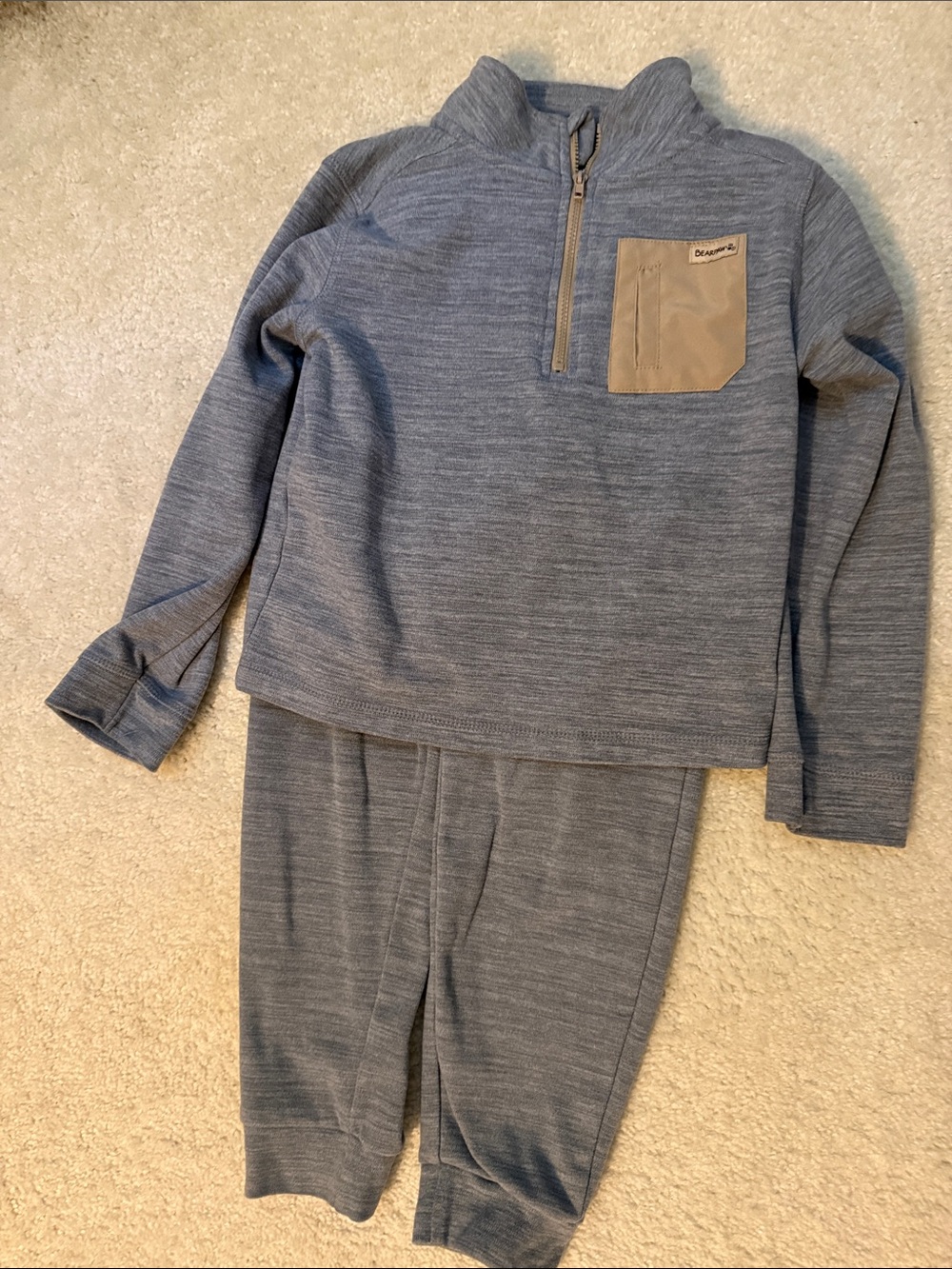 BearPaw Kids Light Heather Gray Quarter-Zip Set with Chest Pocket